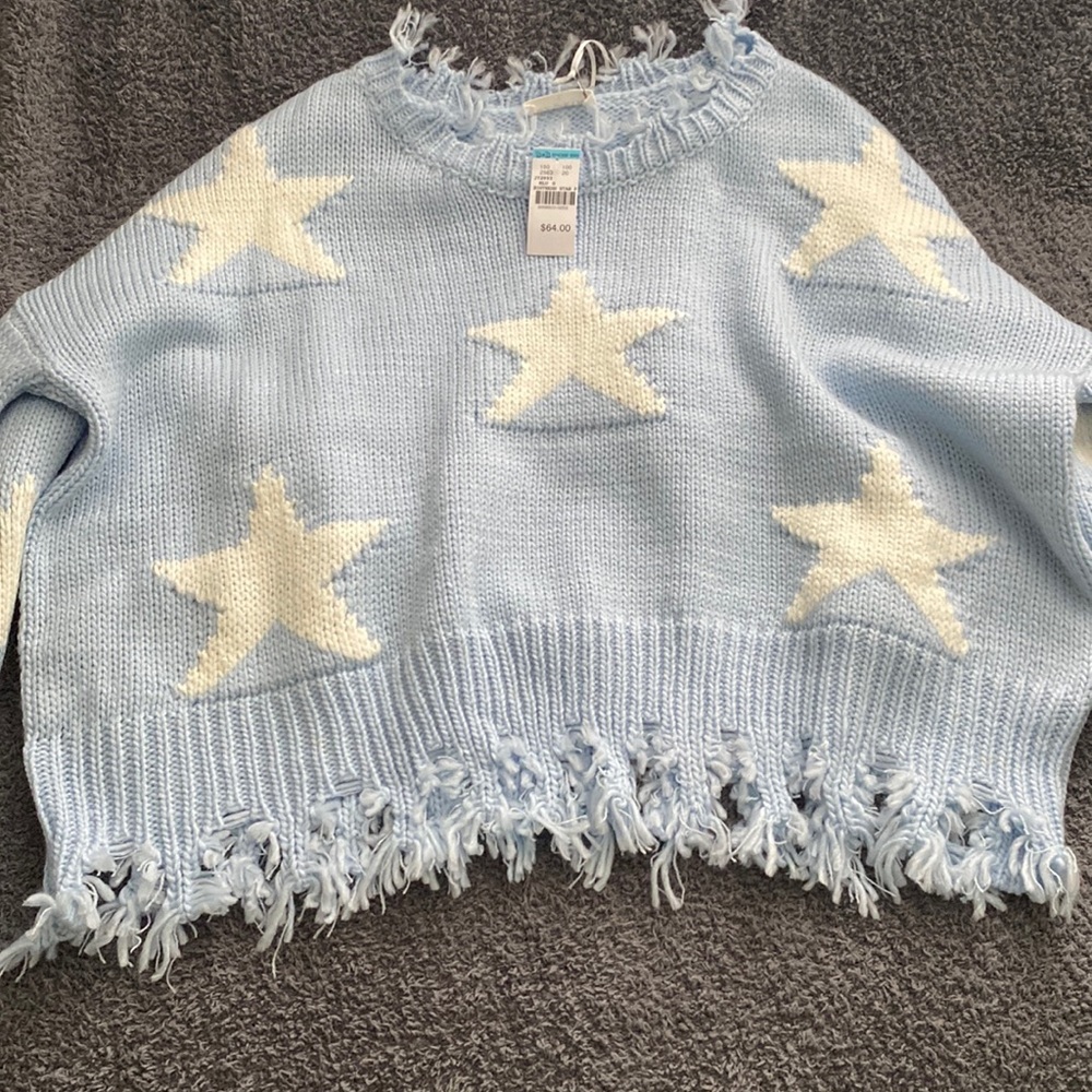 Storia blue and white star sweater NWT